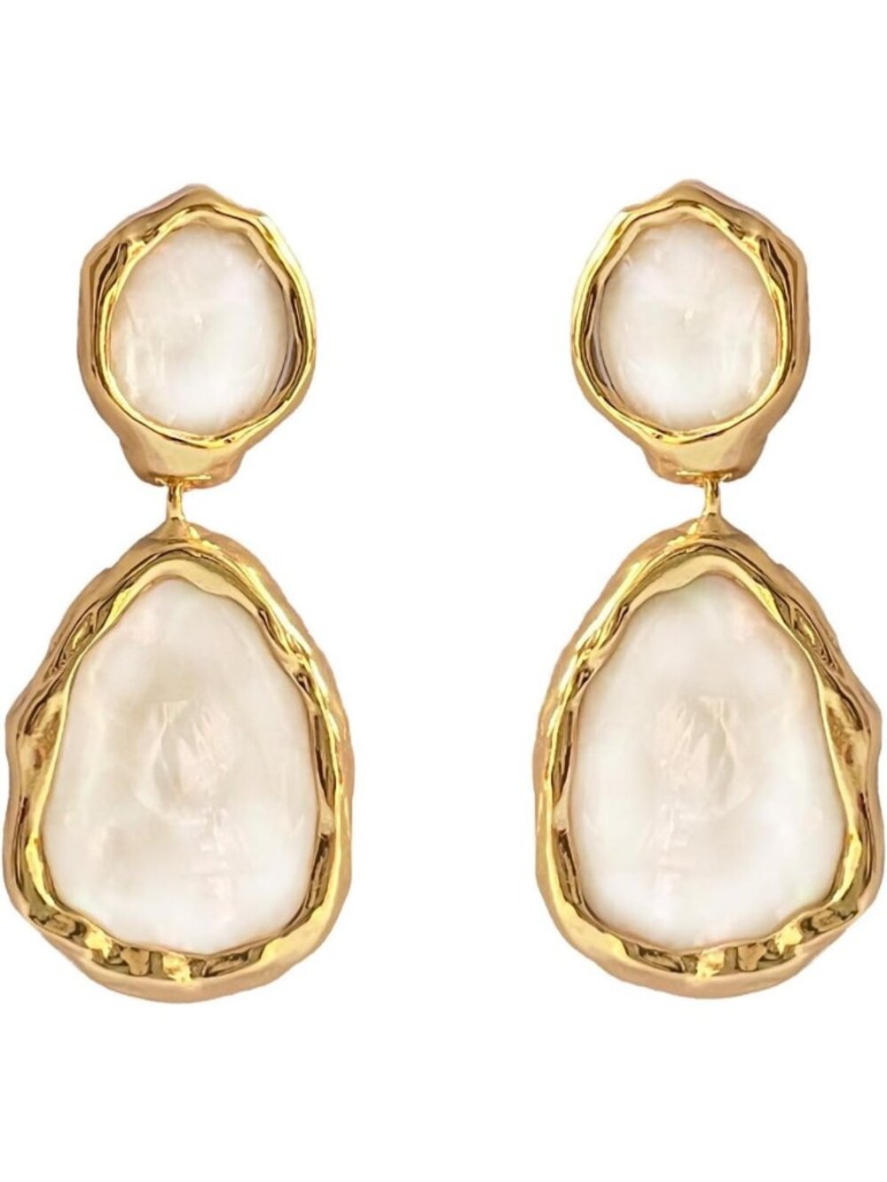 Irregular Mother of Pearl Drop Earrings - 18K Gold Plated, Sterling Silver